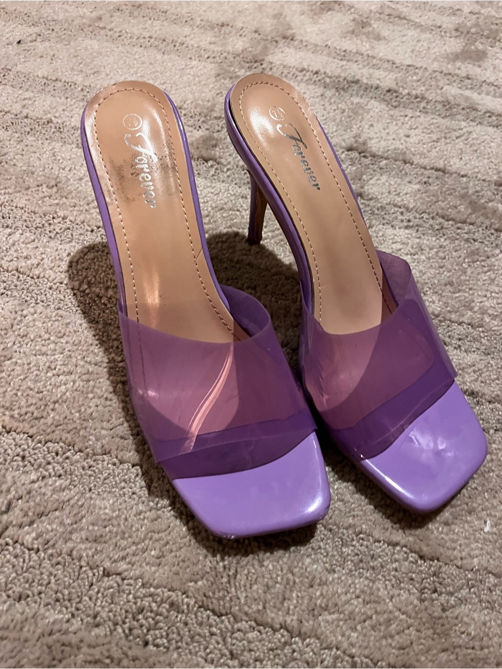 Forever 21 Lavender Clear Strap Mule Heels